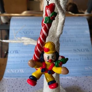 Handcrafted; Clown; Candy Cane; Ornament
